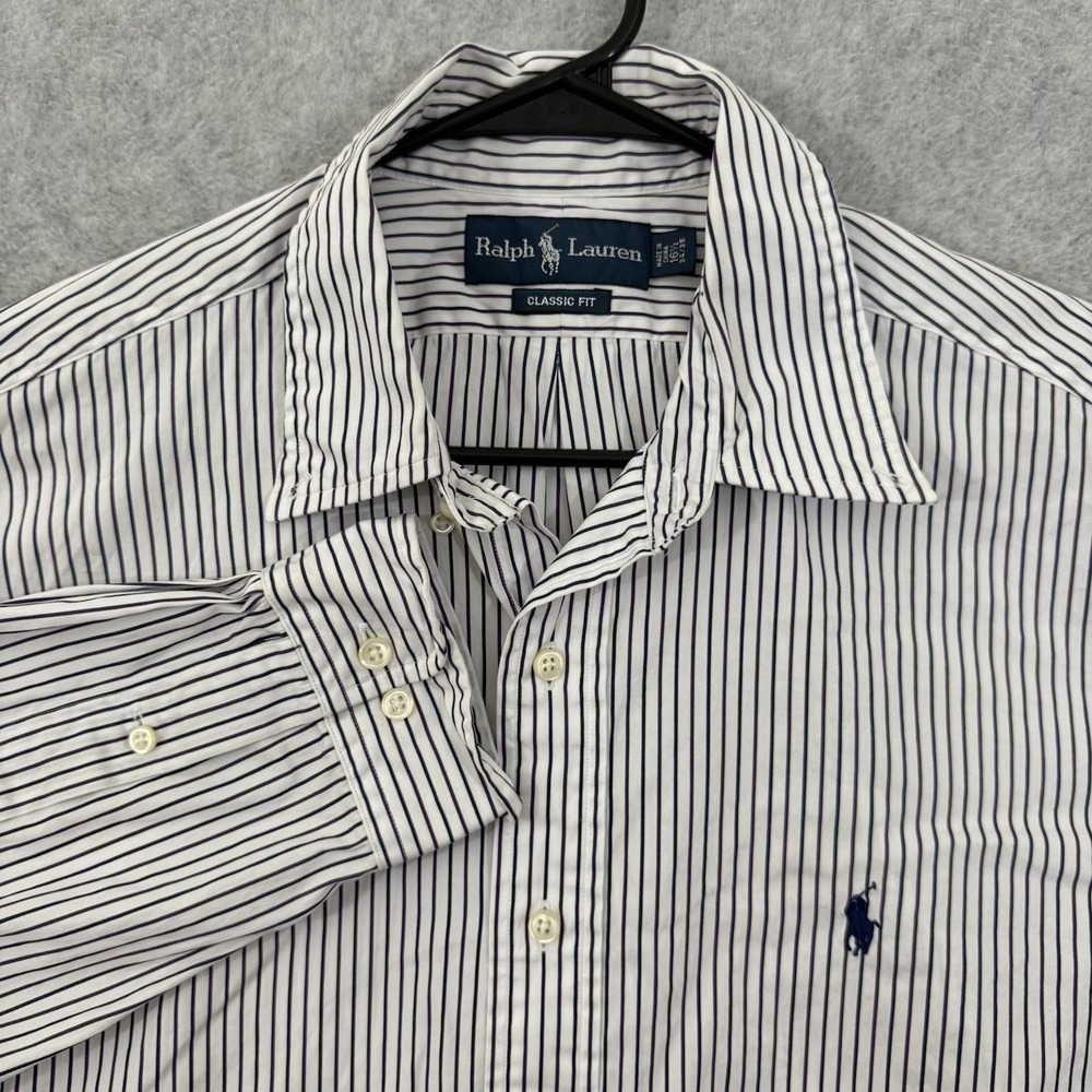 Polo Ralph Lauren Dress Shirt Men 16 1/2 34/35 White Striped Classic Fit Button